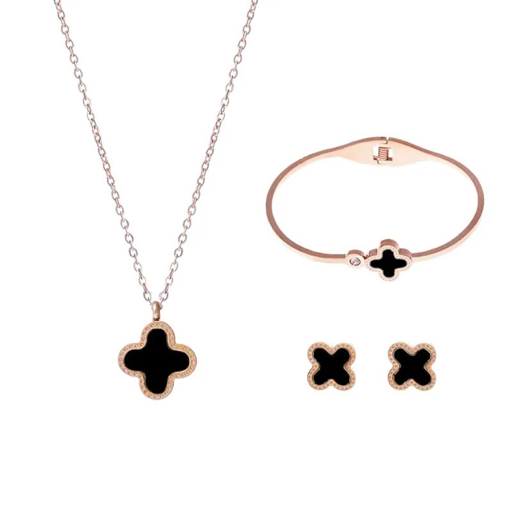 Elegant Four Leaf Clover Titanium Steel Plating Set